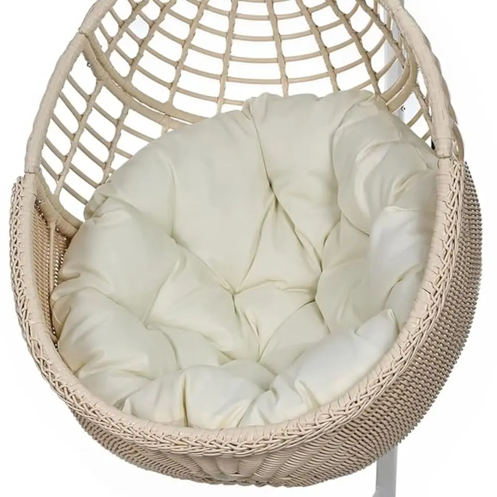 

Handwoven PE Rattan Swing Chair with Stand and Cushion, Up to 330lbs, Indoor/Outdoor, Beige