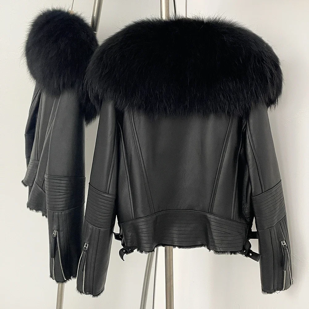 Natural Fox Fur Warm Reality Fur Coat Women Winter Thick Large Real Fur Jacket Rabbit Fur Lining Autumn Outwear Leather Jacket