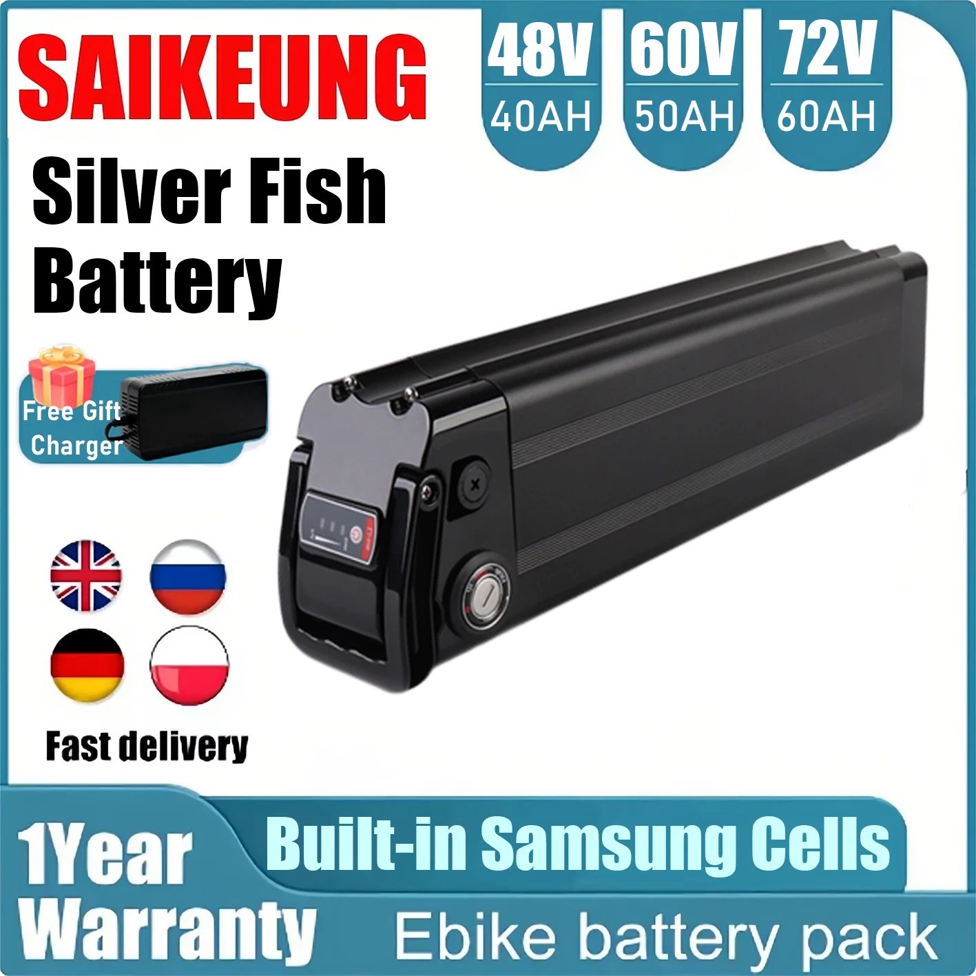 Ebike Akku 36v 48v 52v 60v 72v SilverFish 20 25 30 40ah 50 60ah Battery Electric Bicycle Bafang 500w 1000w 2000w 3000w Batterie