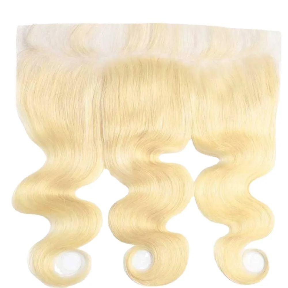 جودة عالية 12A # 613 شقراء 13x4 الدانتيل أمامي الجسم موجة الأذن إلى الأذن البرازيلي شعر بشري لعذراء 180% الكثافة قبل قطعها الطفل H