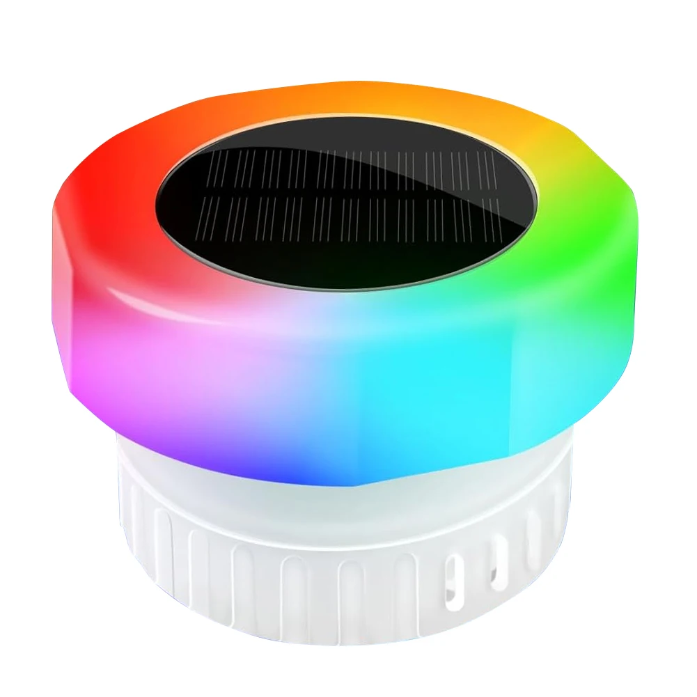 Solar Powered Chlorine Floating Water Cleaner with Colorful Light Pool Floating Chlorinator IP68 Waterproof for Pool Hot Tub