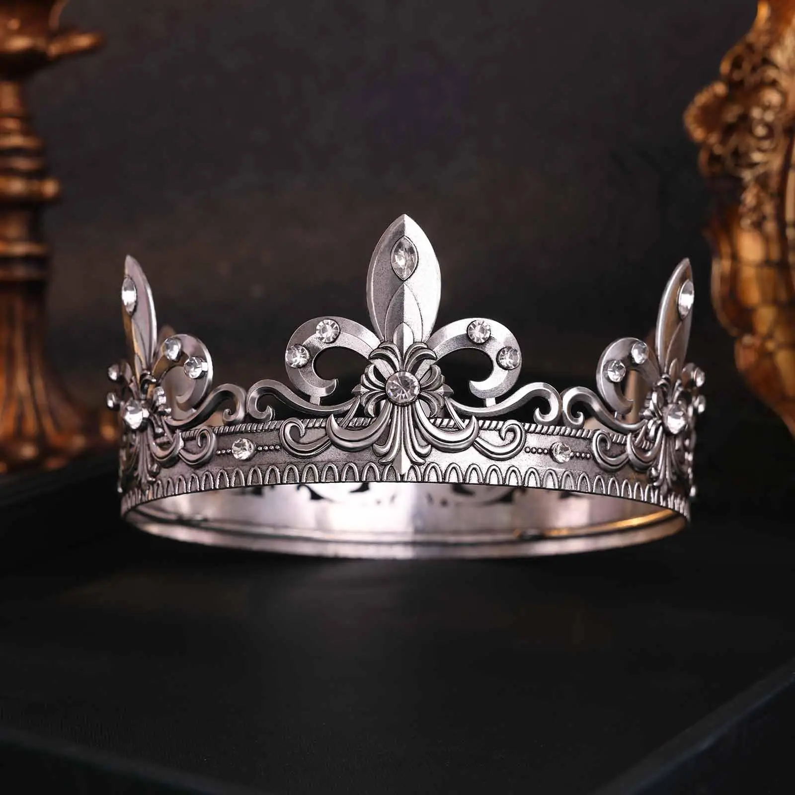 تاج الملك الذهبي/الفضي للرجال، عصابة رأس الأمير تيارا الملكي في العصور الوسطى، إكسسوار أزياء تنكرية لأعياد الميلاد وحفلات الهالوين #6