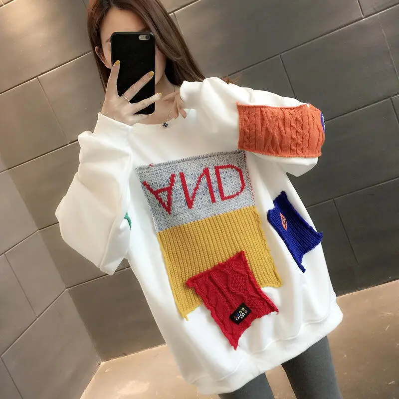 

Autumn Winter New Fashion Women Clothing Lazy Style Sweet Cute Round Neck College Style Casual Loose Fitting Pullover Tshirttops
