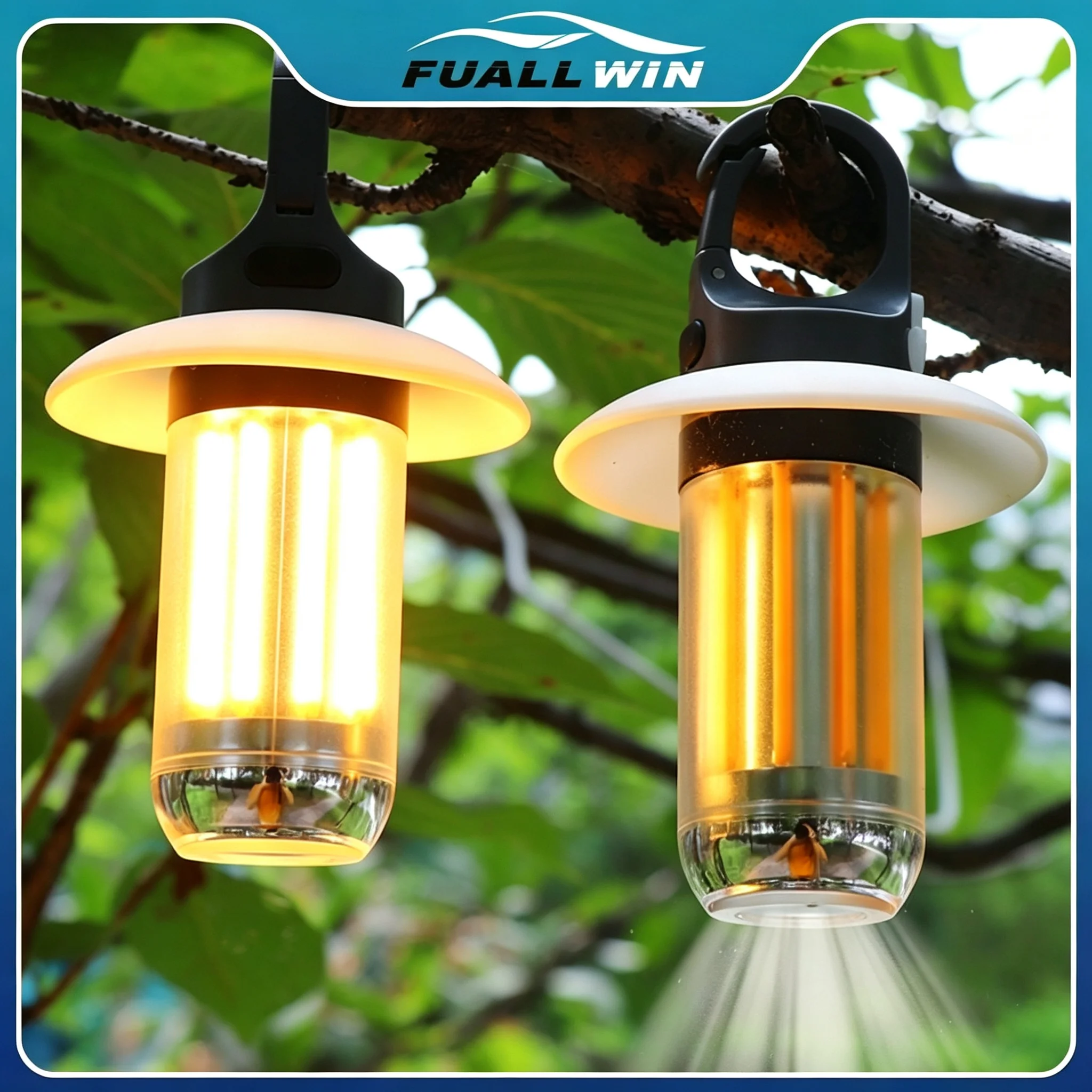 Dual-Beam Outdoor Hanging Light 5 Modes 8 Filaments Rechargeable Mini Flashlight Handheld Tent Lamp for Hiking Travel Backyard