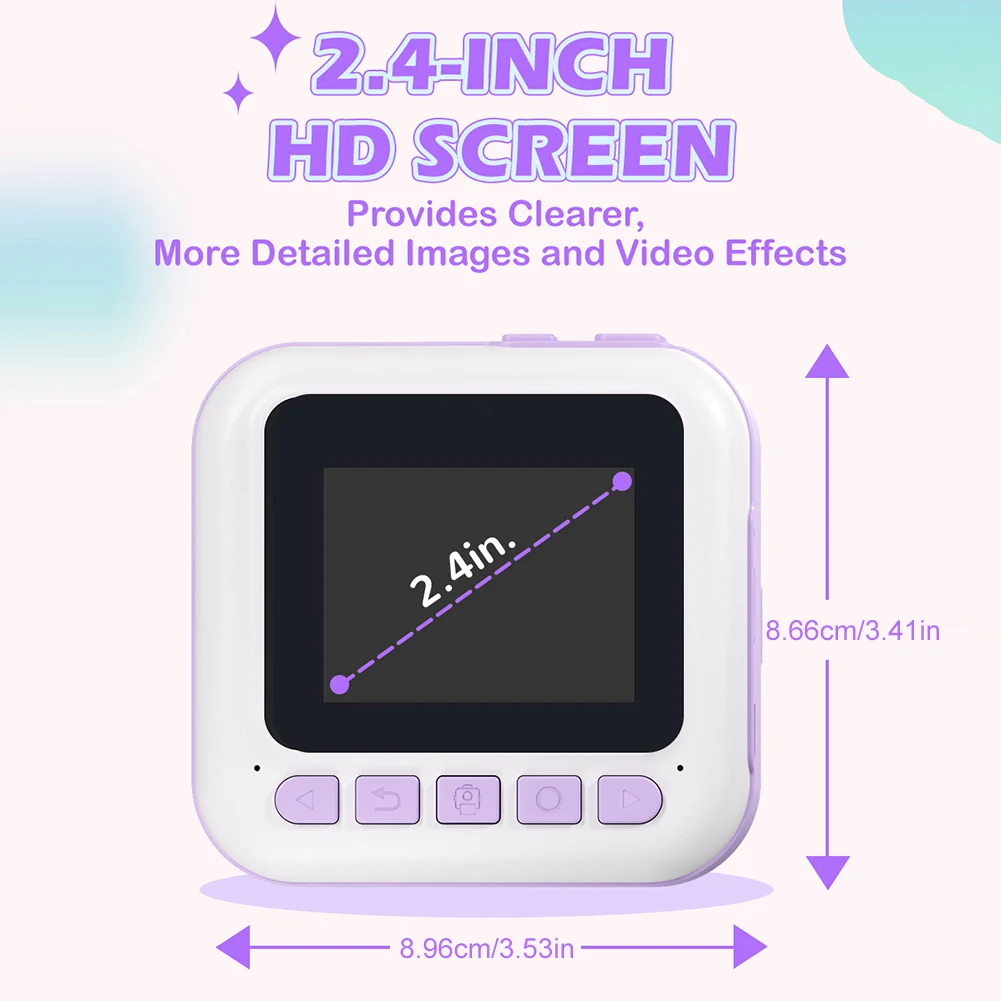 キッズミニインスタントプリントカメラ 2.4インチスクリーン 子供用描画カメラ 48MP 1080Pビデオ サーマルプリンター クリスマス/誕生日プレゼント