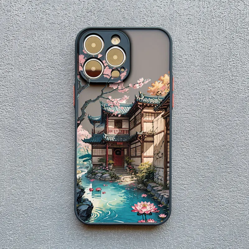 Vintage Ölgemälde Haus Handyhülle für iPhone 11 13 12 Pro MAX Mini XR XS X 17 16 15 14 Pro Max Plus Blumenhof Cover – Detail 9