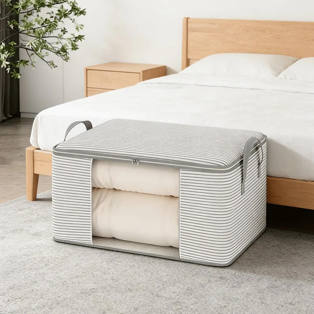 Striped See-Through Blanket Storage Bag Must-Have Large Capacity Dustproof Moisture-Proof for Home Moving