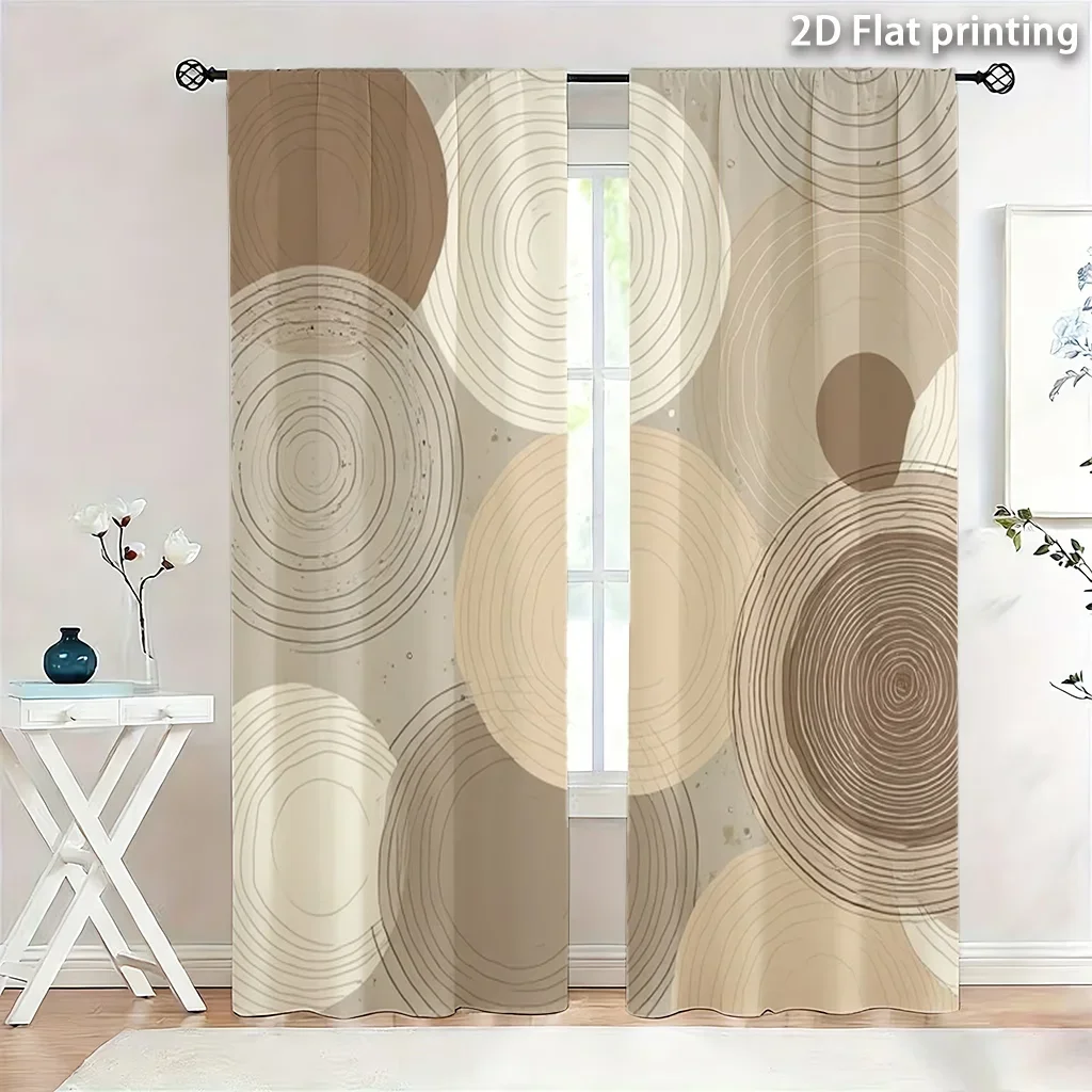 2PCS Digital Printed Curtains, Circular Spiral Geometric Abstract Pattern, Window Drapes for Living Room Bedroom Home Decoration