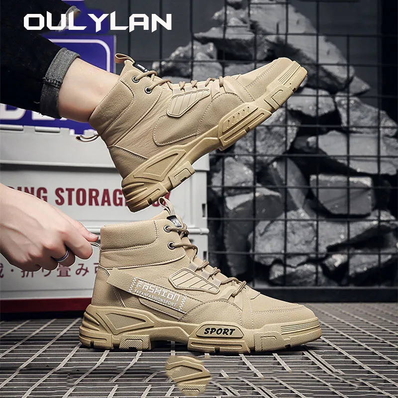 2024 Men's Footwear Spring New Leisure Shoes for Men Outdoor Work Boots Trendy Fashion Leather Boots British High Top