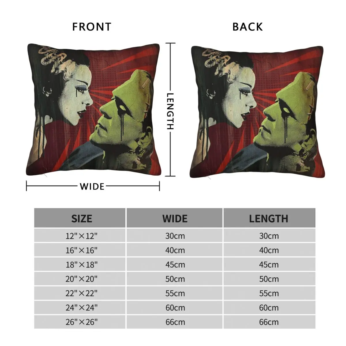 Kiss Me Bride Of Frankenstein Square Pillowcase Polyester Linen Velvet Pattern Zip Decorative Pillow Case Bed Cushion Cover