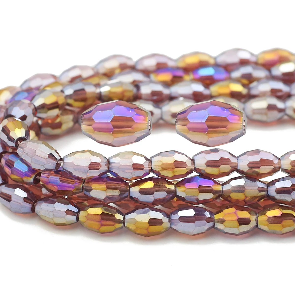 6/8mm Purple Straight Hole Rice Grains Austrian Crystal Loose Glass Beads For Jewelry Making Bracelets Necklaces Diy Accessories