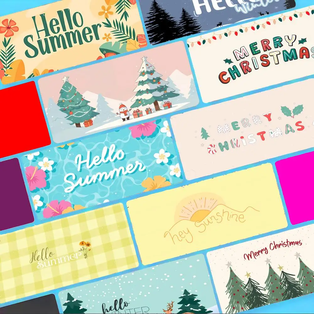 Seasonal Vibrant H-Hello Summer And Winter Illustrations Mouse Pad Non-Slip Large Desk Mat Thick Stitched Edge Gaming Mousepad