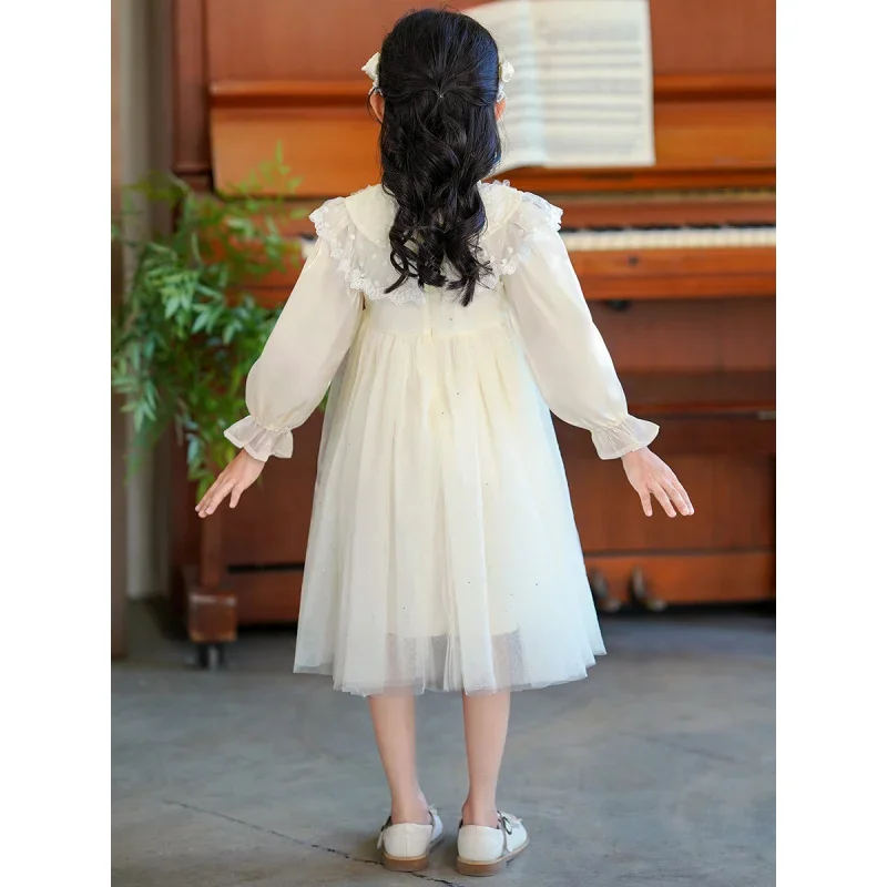 فستان الأميرة للفتيات للربيع والخريف بنمط جديد على الطراز الصيني الجديد من الدانتيل بكتف سحابة وأكمام طويلة #5