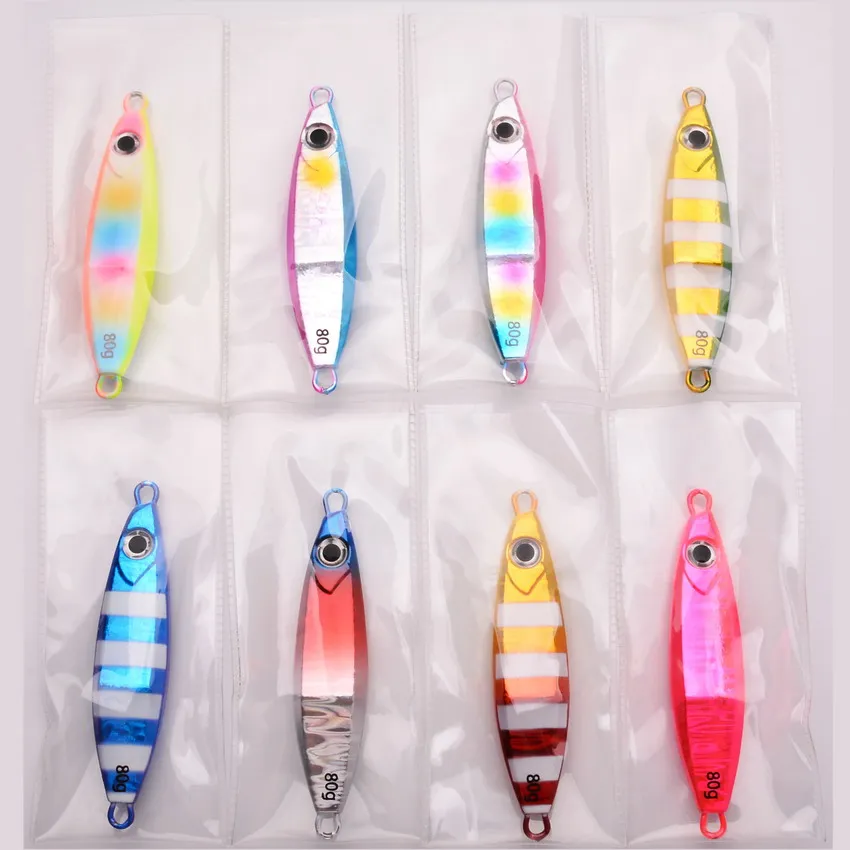 8pcs Japen Metal Cast Jig Spoon 40/60/80/100g Shore Casting Jigging Fish Sea Bass Fishing Lure Artificial Bait Tackle