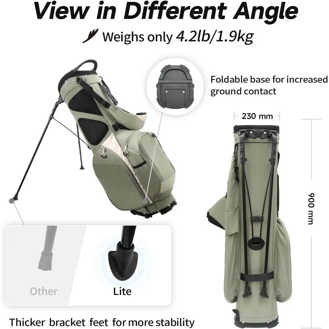 軽量ゴルフスタンドバッグ、4ウェイトップディバイダー付き、男性と女性向け、わずか4.2ポンド、クーラーを含む8つの収納ポケット、ダブル