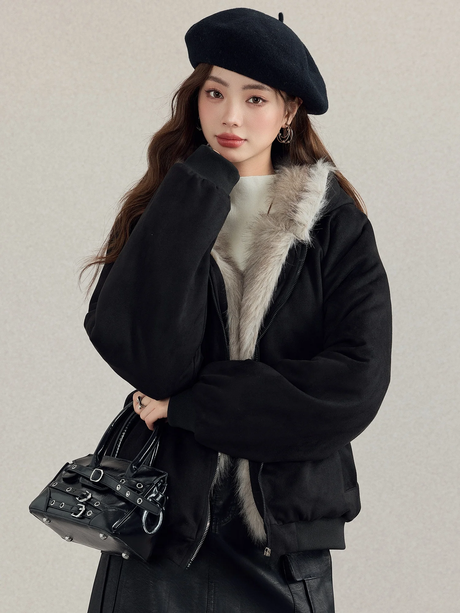 

Женская хлопковая куртка больших размеров с флисом и утолщенным большим меховым воротником, дизайн «Горный орел», осень-зима, новинка