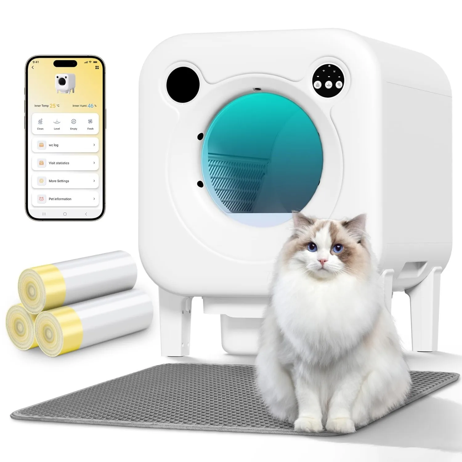 Self Cleaning Litter Box, 4 in 1 Security-System Automatic Robot | 75L+12L Extra Large Space, Multiple Cats, APP