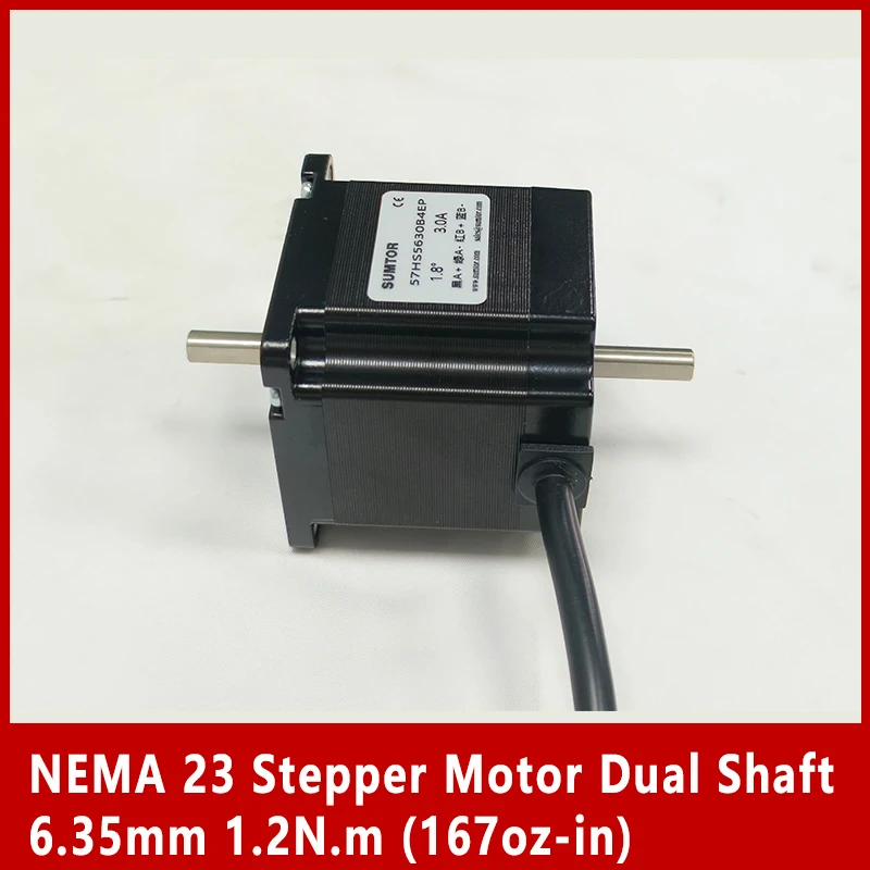 NEMA 23 Stepper Motor Dual Shaft 6.35mm 1.2N.m (167oz-in) Body Length 56mm CE ROHS CNC Stepping Motor nema23