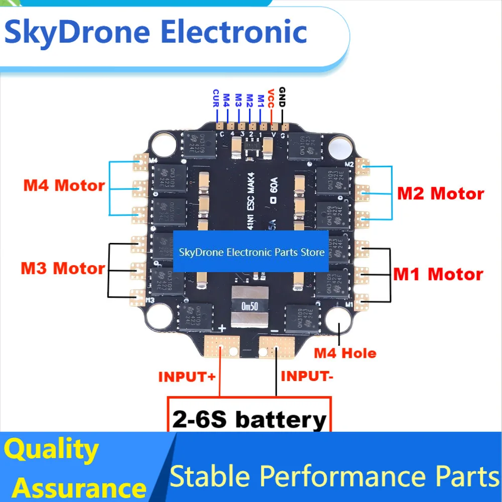 SkyDEl4INI 60A ESC Four-in-one ESC, Brushless Motor, DShot300 600/Multishot
