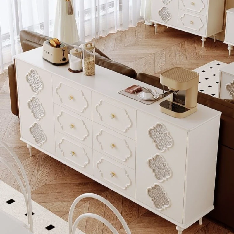 

he wall integrated locker solid wood living room cream wind small apartment light luxury high-end chest cabinet