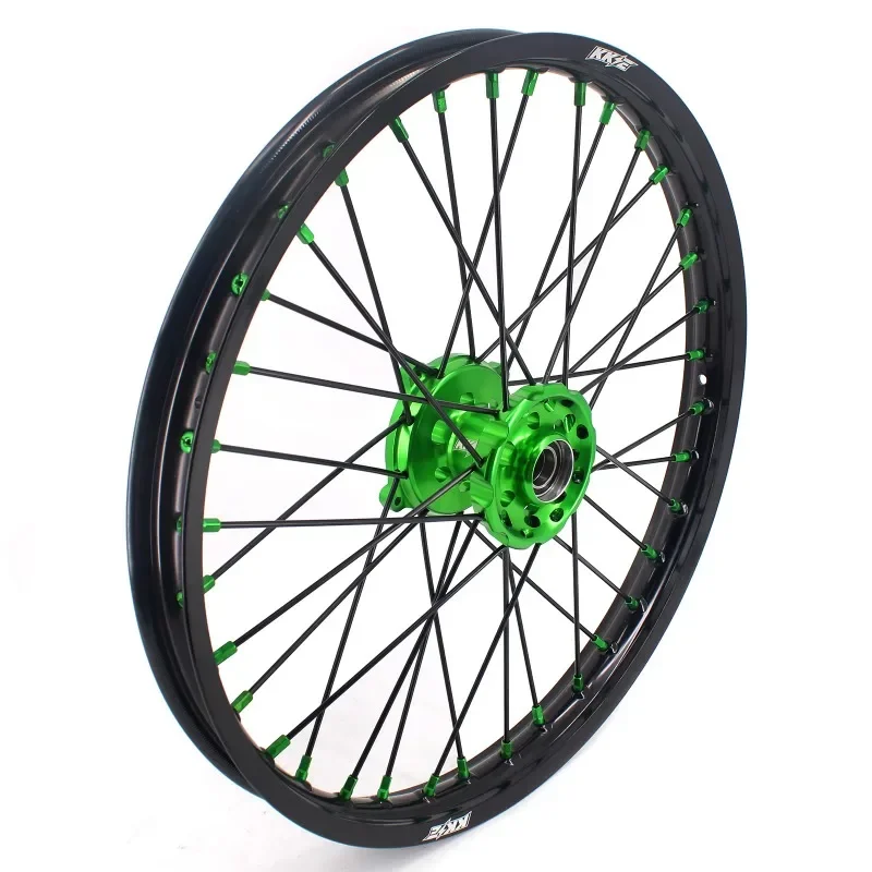 

【2025】 Motorcycle 21/19 Dirt Bike Wheels Rims Set Compatible for KAWASAKI KX250F KX450F KX125 KX250 KX250XC Green Hub Black Rim