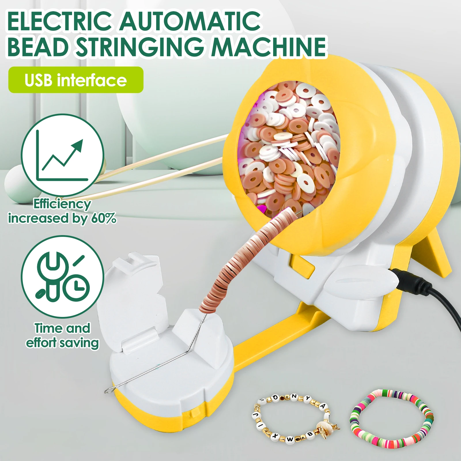 New Electric Bead Spinner Clay Bead Spinner Kit USB Powered Spin Bead Loader with 3 Needles Automatic Fast Bead Spinner