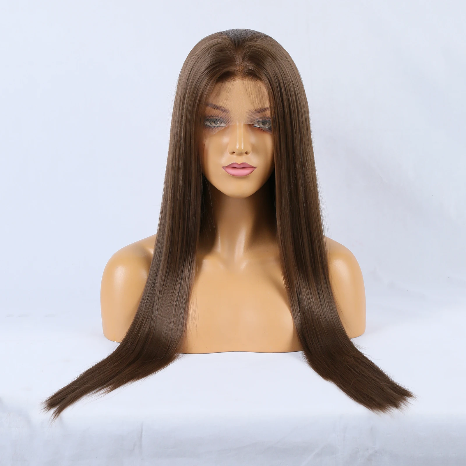 

Коричневый парик шнурка 13x4 Длинные шелковистые прямые парики фронта шнурка для женщин Бесклеевые синтетические волосы Натуральная линия волос Повседневная одежда Косплей