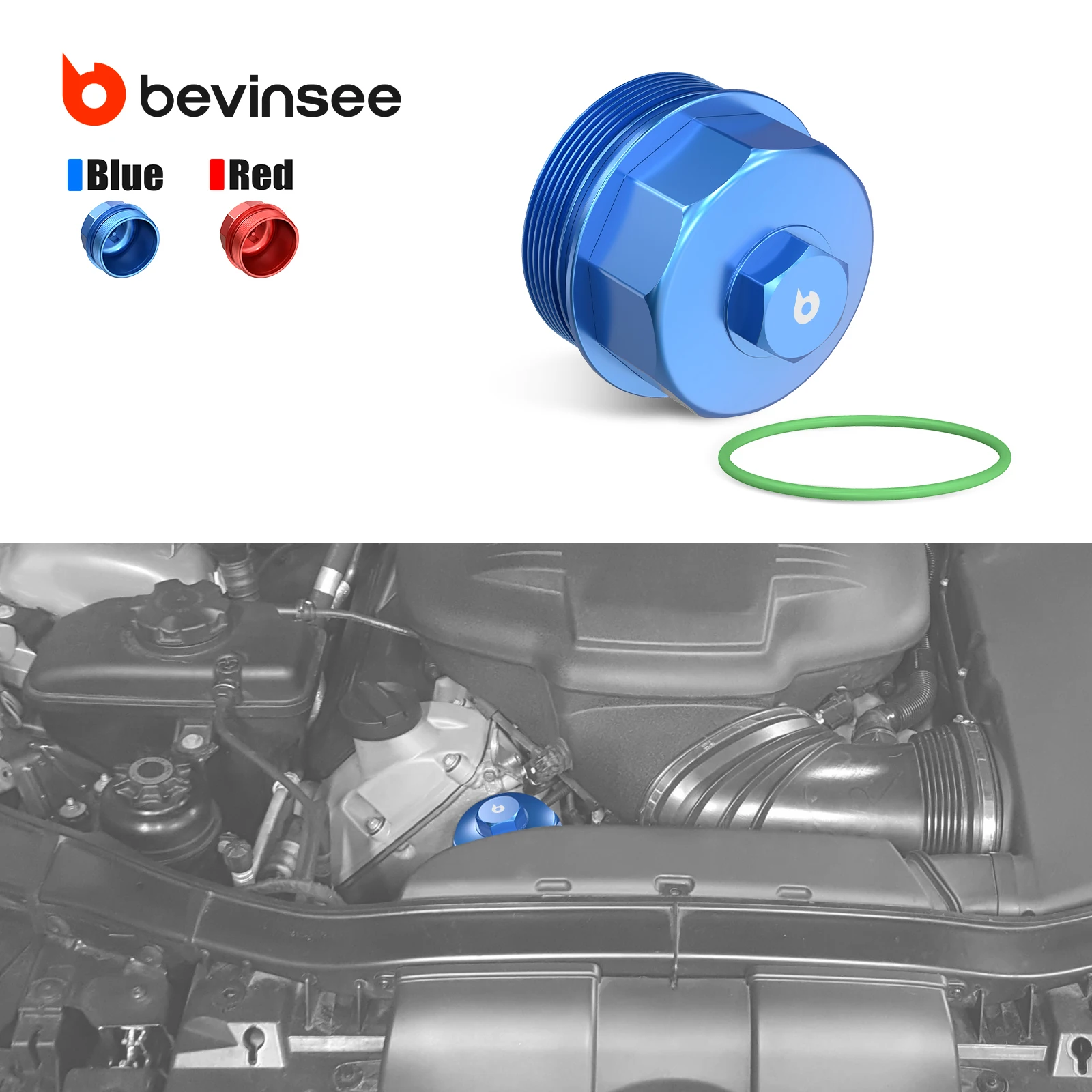 

BEVINSEE Aluminum Oil Filter Housing Caps for BMW S65 V8 Engine, for BMW E90/E92/E93 M3, Replace for 11427838009