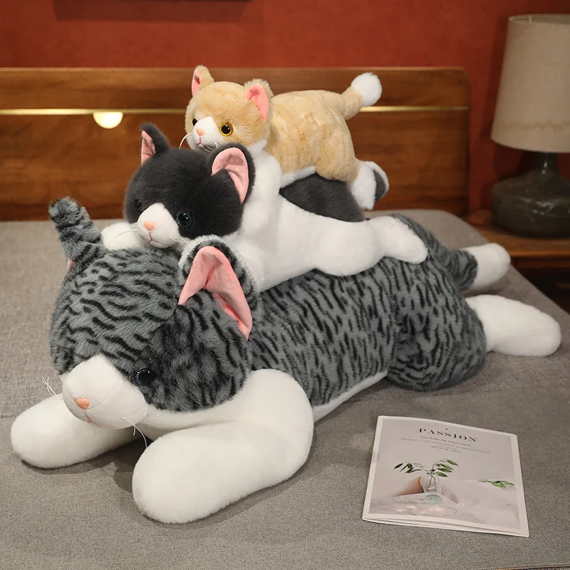 Fuzzy Sounding Like Real Cat Toy Stuffed Soft Grey Black Yellow Cartoon Lying Animal Little Kitten Ladies Gift