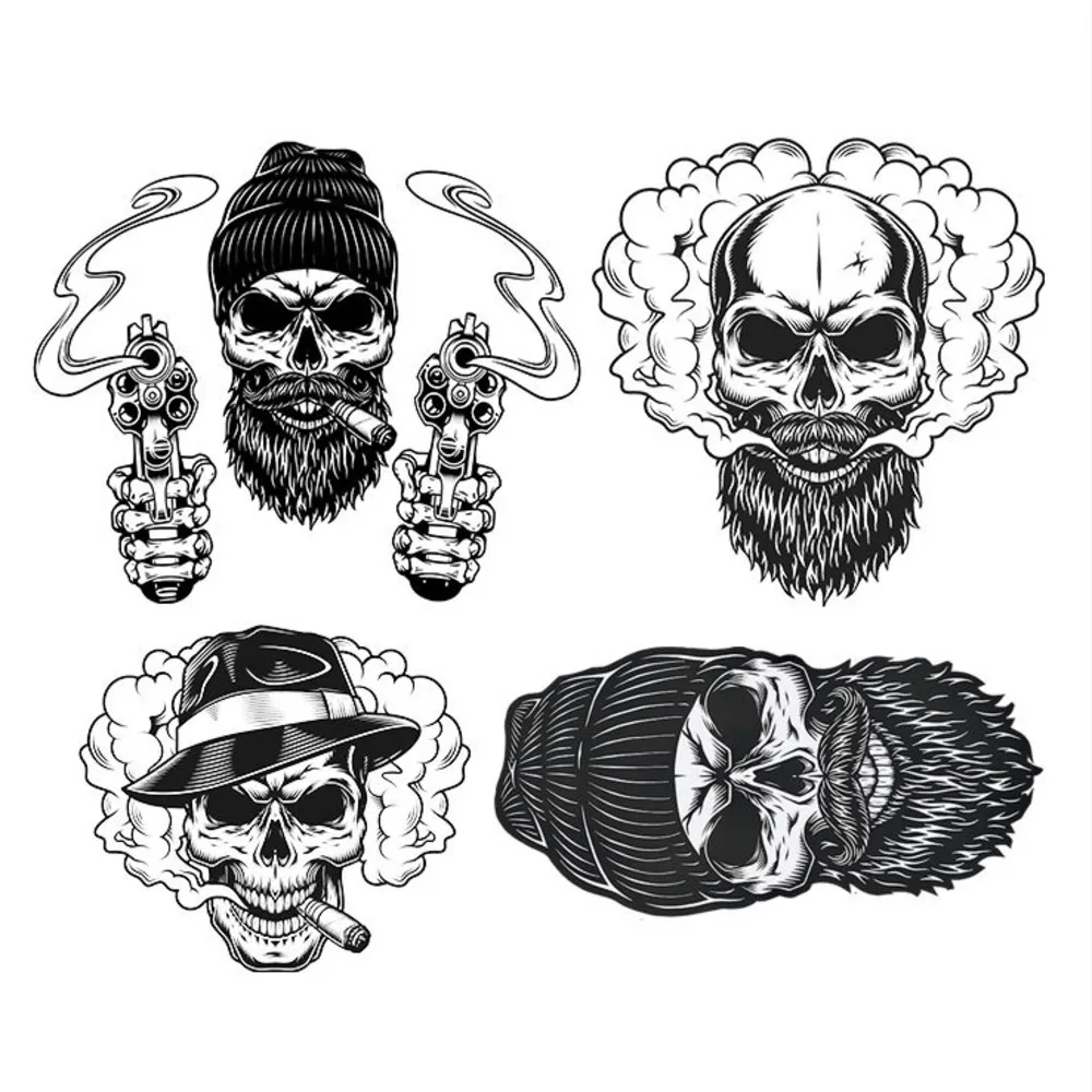 Punk Skull Street Cool Skull Hot Stamping DTF Thermo Sticker Decals Heat Transfer Clothes Clothing DIY Pattern Wholesale