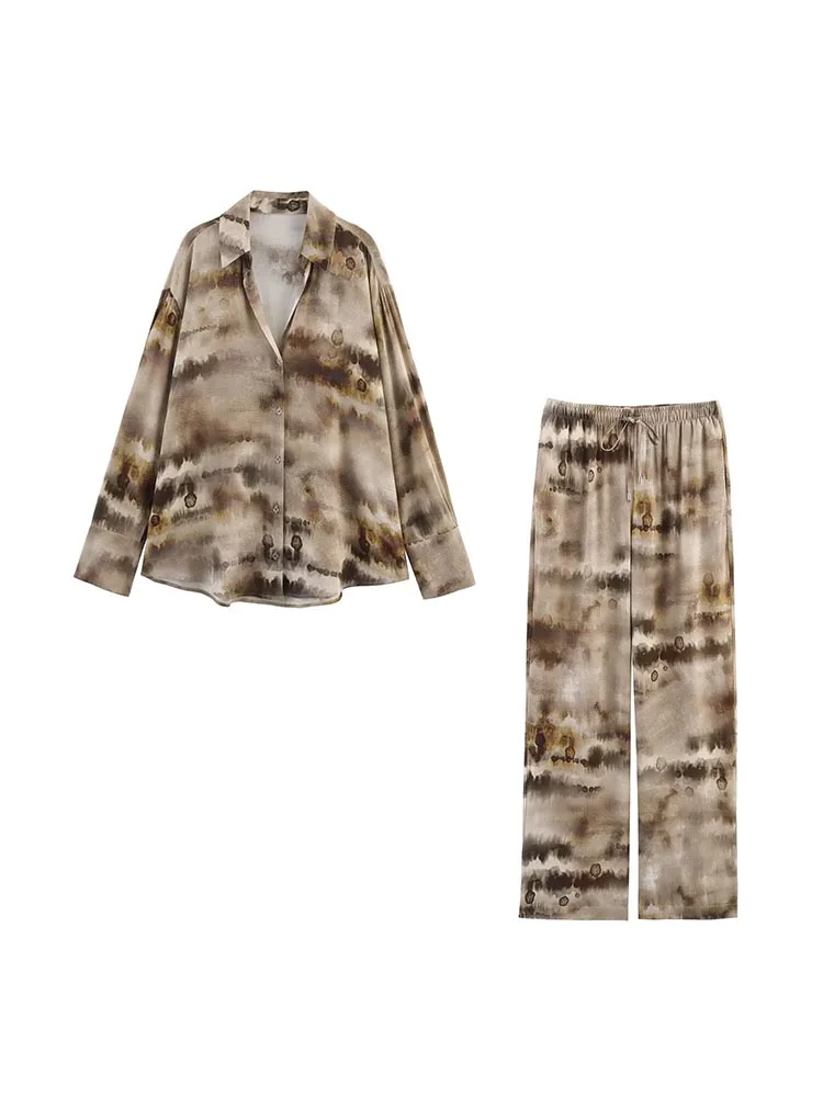 

2025 Women Summer 2-Pieces Sets Vintage Tie-dye Loose Shirts Tops and Trousers Female Elegant Street Two Suits Clothing