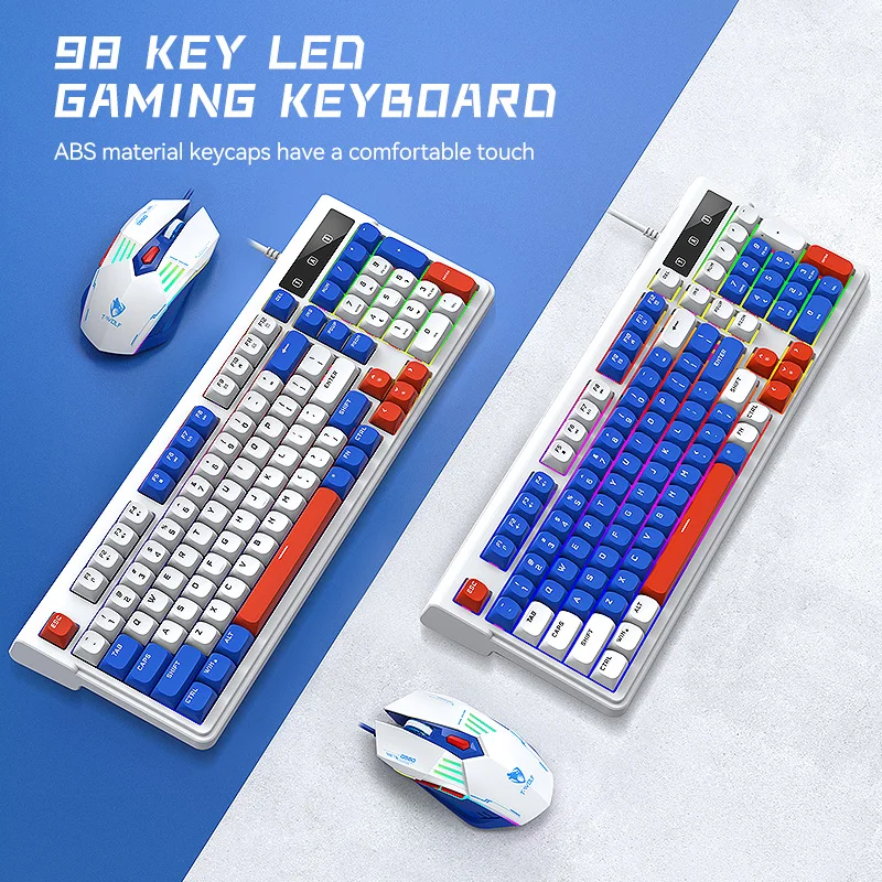 Tf610 Keyboard and Mouse Set Gaming E-Sports Wired Keyboard and Mouse Set Luminous Color Matching 98 Keys