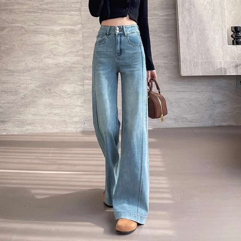 

Denim Pant Women Jeans Vintage Long Pants Slim Fit High Waist Straight Trousers Y2k Streetwear Elegant Splice Work Casual Summer