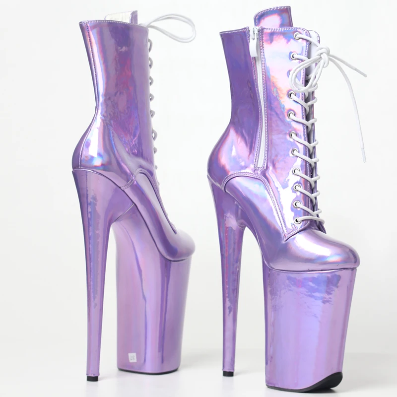 Sorbern Holographic Ankle Boots For Pole Dancer 23Cm 9 In High Heels Thick Platform Lace Up Short Booties Custom Color