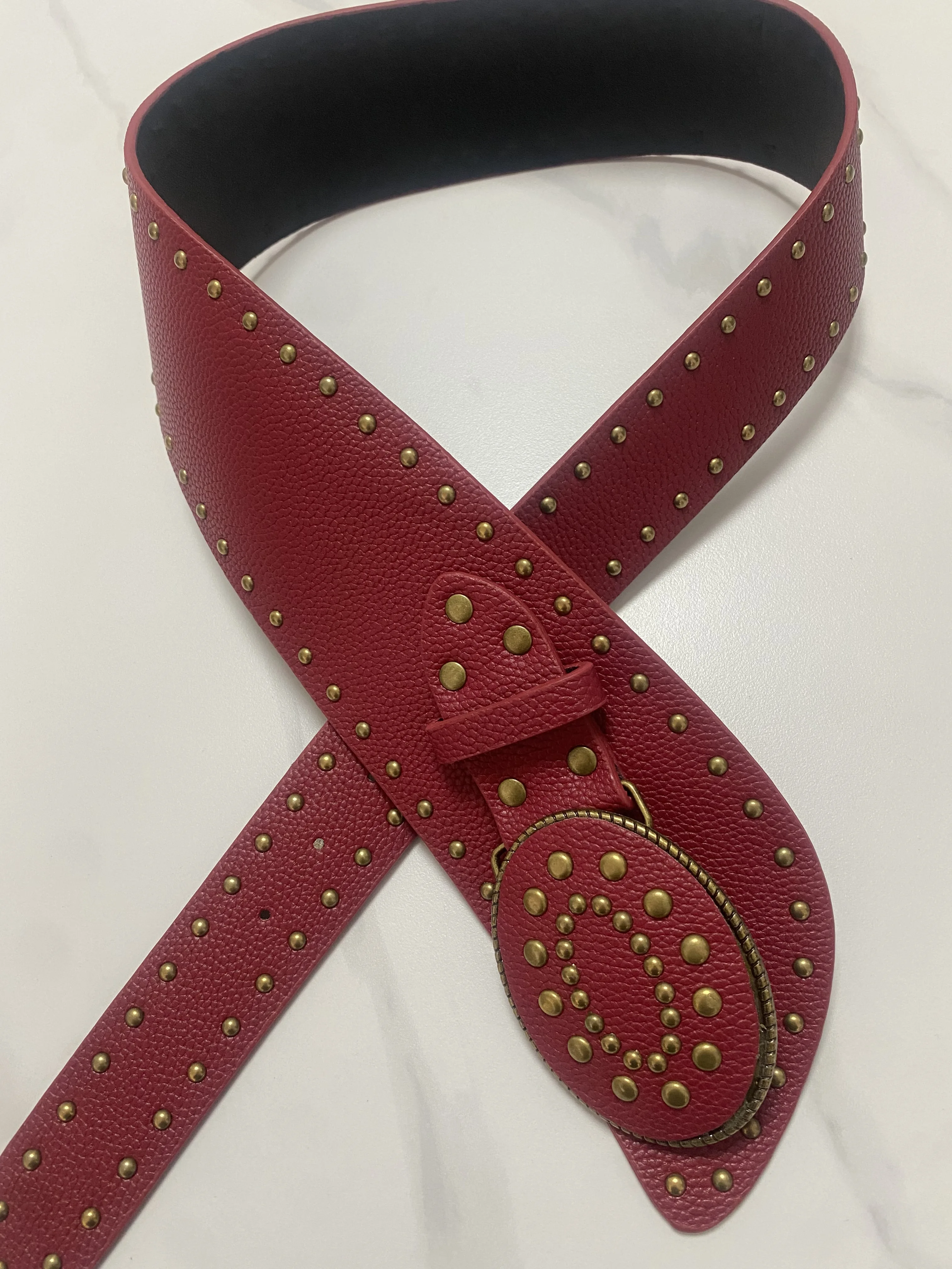 여성 패션 빈티지 리벳 PU 가죽 코르셋 여성 Cummerbund 코트 허리띠 드레스 Decration 와이드 벨트 J672