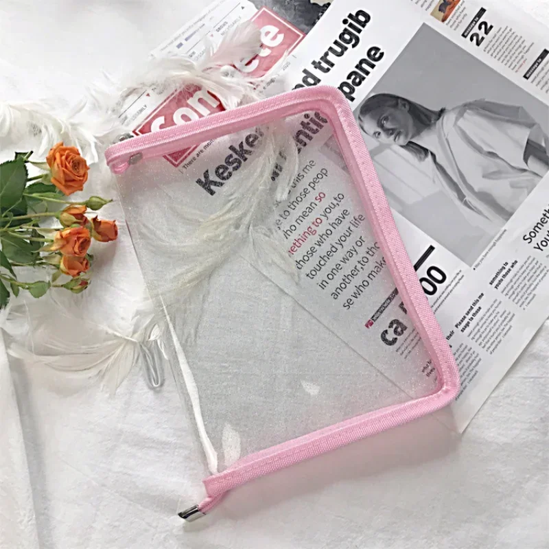 

A5 Transparent Pvc Flash Powder Zipper File Package Solid Color Simple Plastic Student Data Storage Bags Hand Ledger Stationery