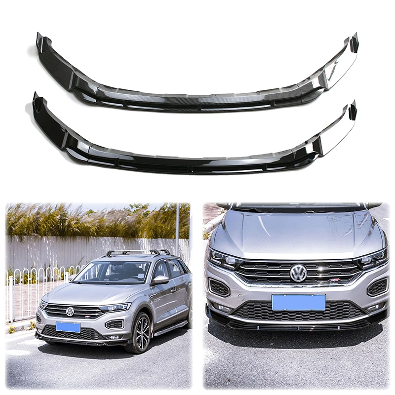 

High Quality ABS For VW T-Roc TSI TDI 2017 2018 2019 2020 2021 2022 Front Lip Bumper Spoiler Glossy Black Carbon Fiber Look