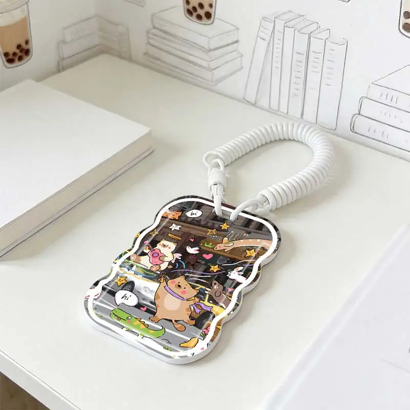 Card Protective Case for Student Bus/Meal Card Protection Case Kpop Photocard Holder Stretchable Spring Cord Photo Protector
