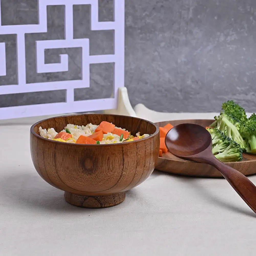 Wooden Bowl Japanese Style Rice Soup Bowl Kitchen Salad Noodles Ramen Jujube Tableware Bowl Container Food Wooden Bowl A6H2