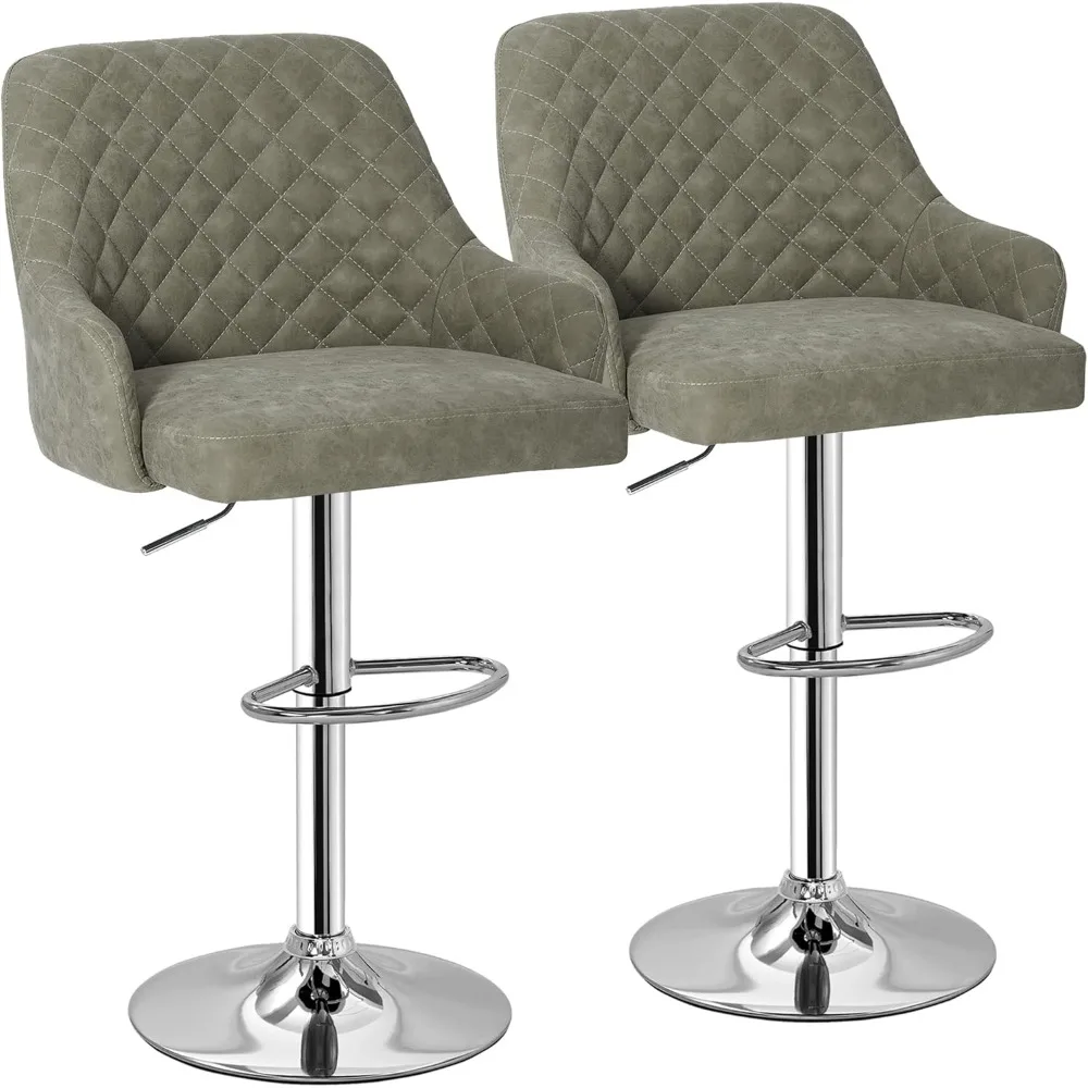

Adjustable Bar Stools Set of 2,Faux Leather Bar Height Stools with Soft cushion backrest and metal footrest, counter stools