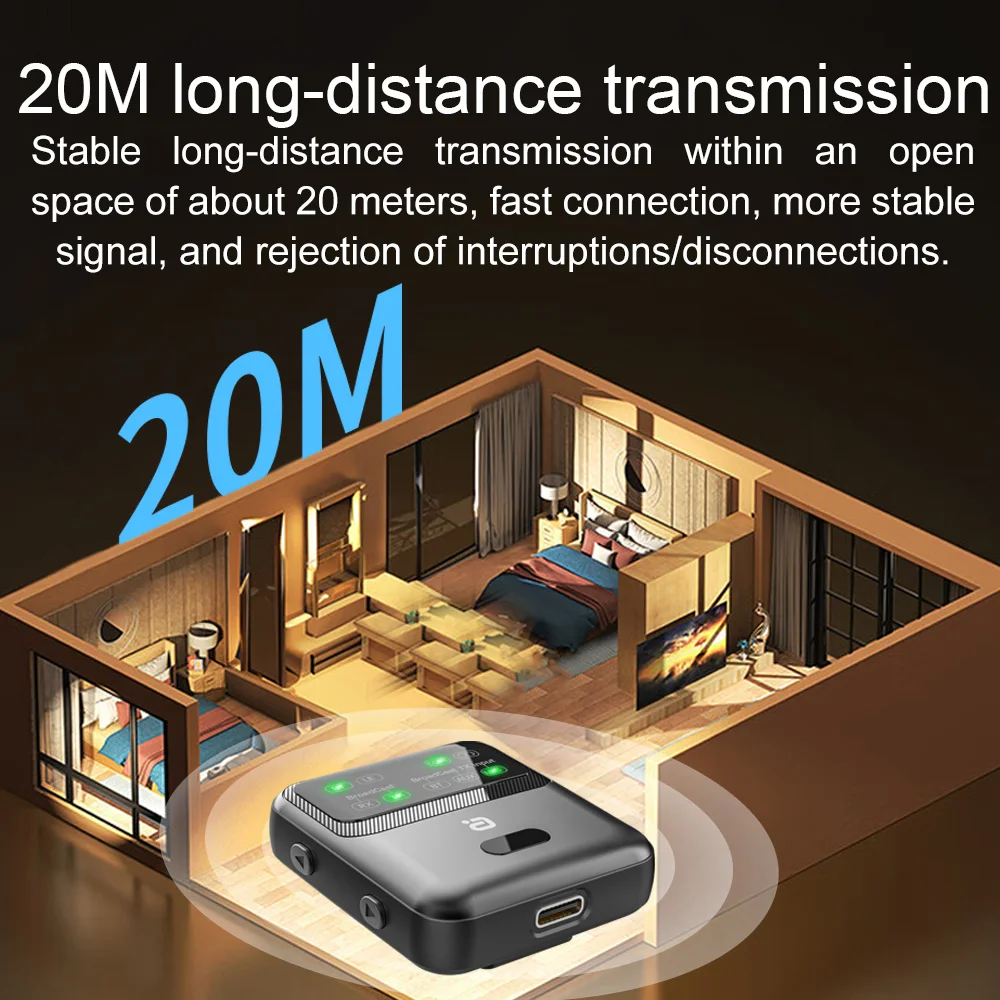 AYINO MR268 جهاز إرسال واستقبال الصوت بلوتوث 5.4 LE Audio، وضع البث، 100+ مشاركة الأجهزة، تصميم مشبك AAC/aptXAD/LC3، USB/AUX