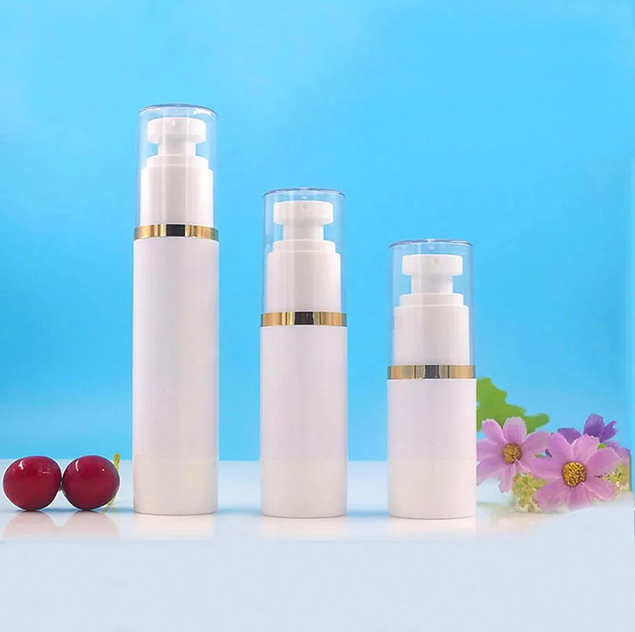 30ml white airless bottle clear lid gold line for lotion/emulsion/serum/toner/foundation skin care cosmetic packing