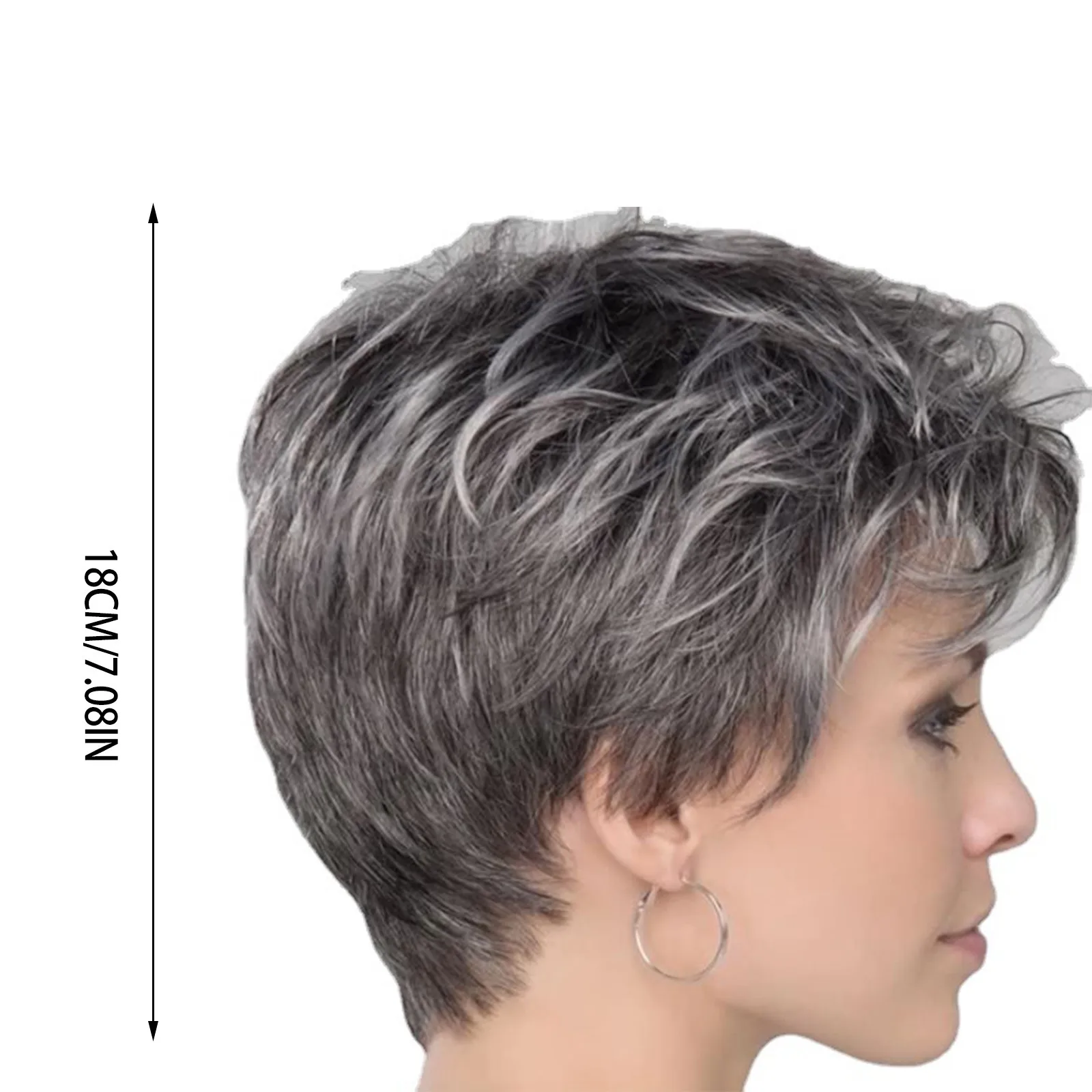 Short Natural Wigs With Bangs Soft Mommy Hair Daily Use Short Grey Ombre Curly Synthetic Hair Costume Party Wig For Women