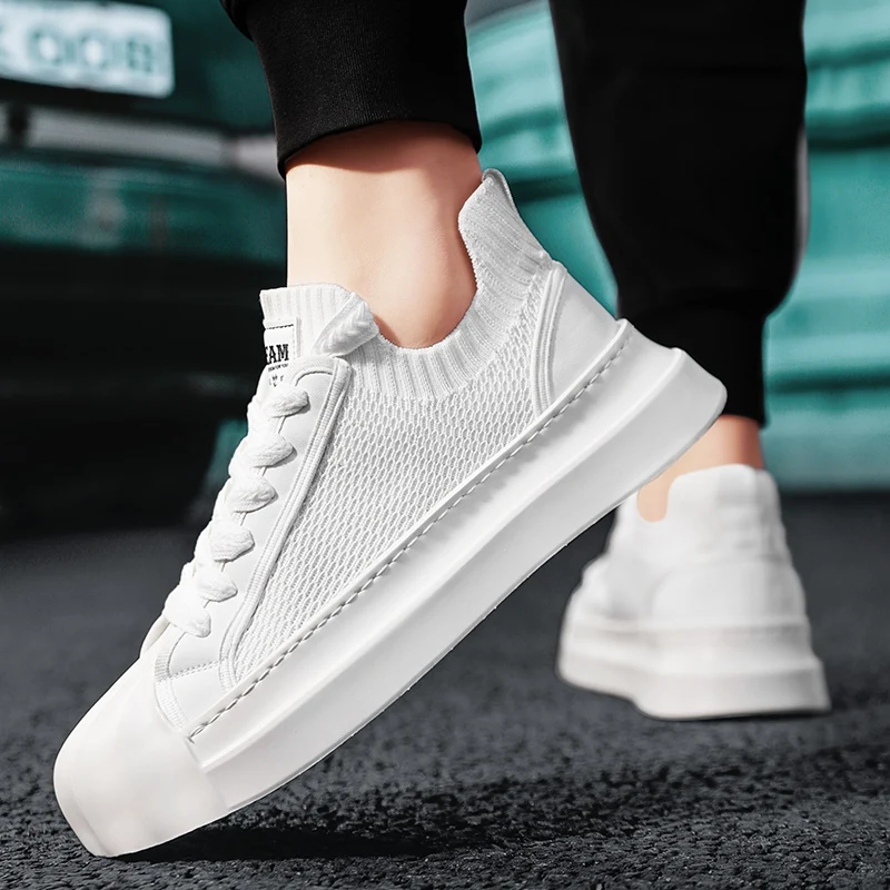 Herenschoenen Zomer Gebreide Mesh Sneakers Modieuze Ademende Hardloopschoen Outdoor Casual Flat Antislip Slijtvast Tennis