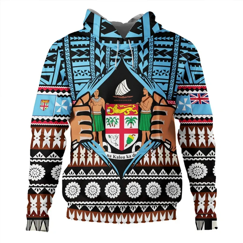 Fashion Fiji Tapa Polynesian Hoodies Trend Mens Womens National Emblem Flag Long Sleeve 3D Printed Pullovers Casual Loose Hoody