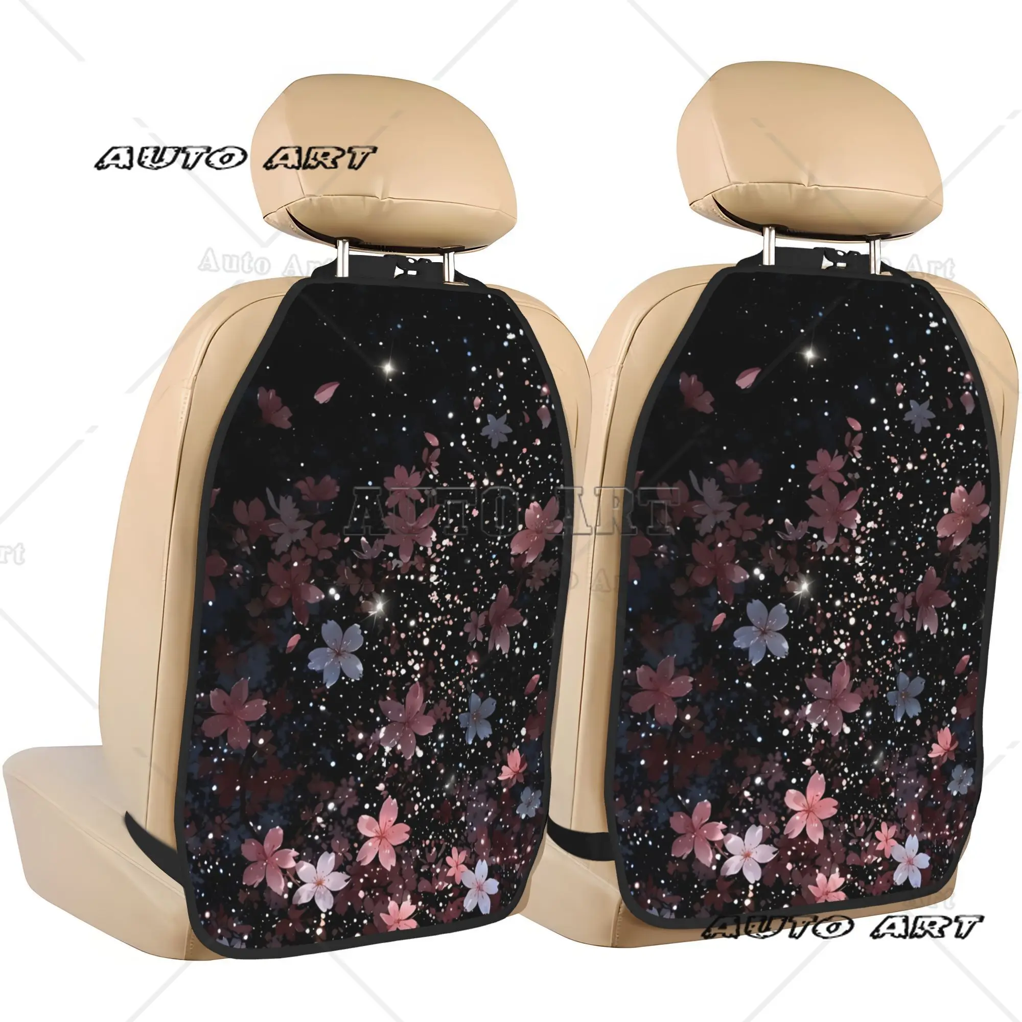 

2 шт. органайзеры для задних сидений автомобиля с узором «Цветущая вишня и звездное небо», большие защитные накладки с карманами для хранения, универсальные для большинства автомобилей