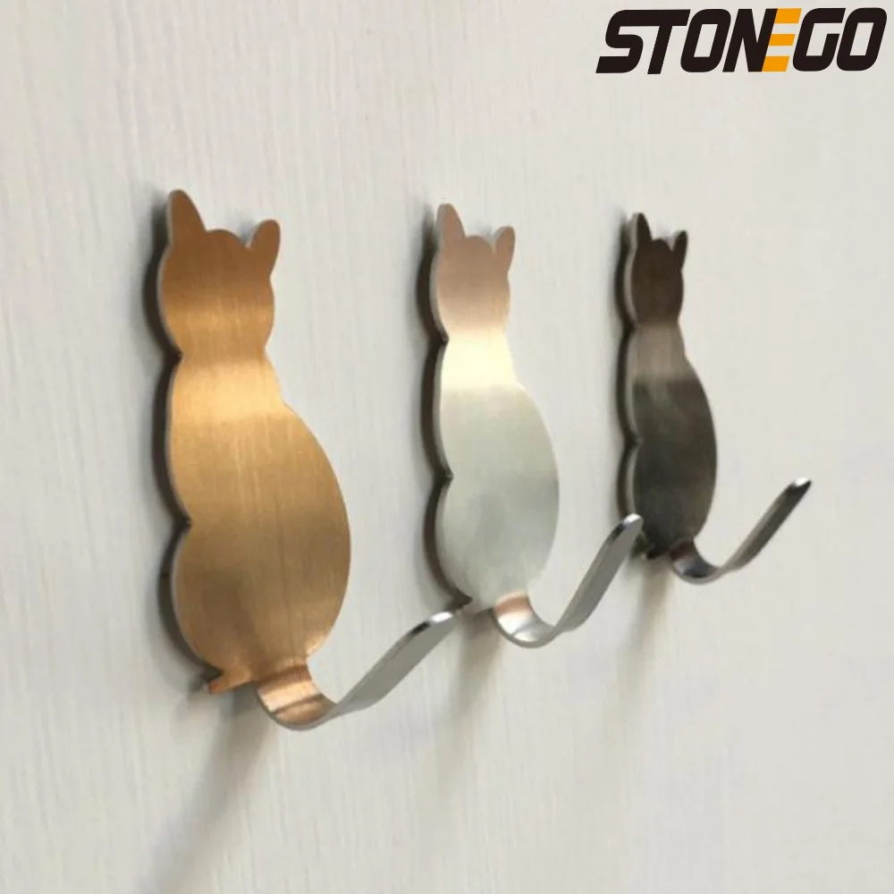 Jjyyself ganchos adesivos padrão de gato suporte de armazenamento para banheiro cozinha cabide vara na parede pendurado porta roupas toalheiros