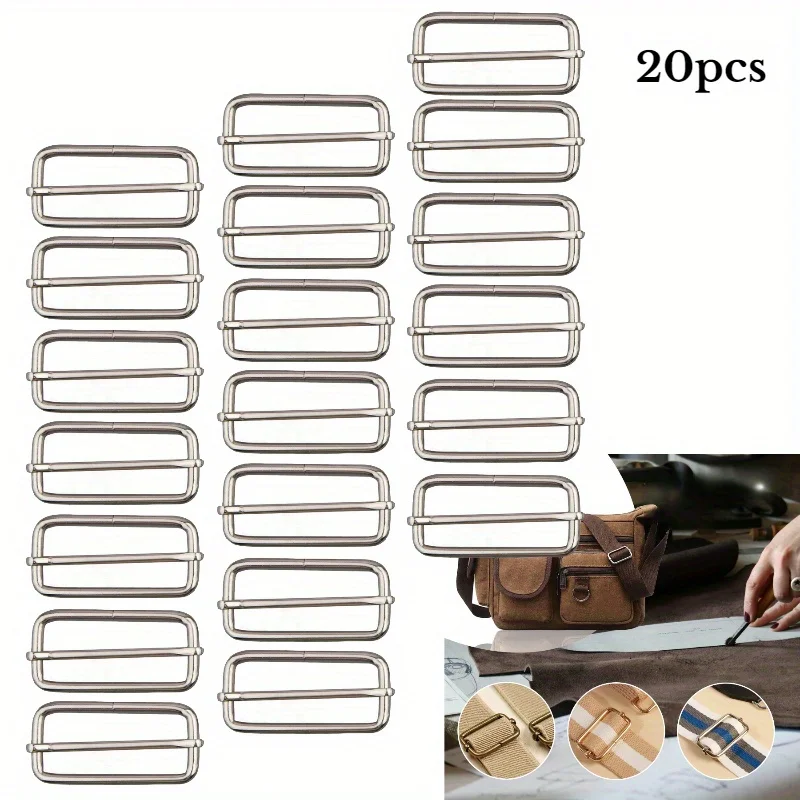 

20pcs Metal Japanese Buckle Luggage Shoulder Strap Adjustment Buckle Pull Core Square Buckle Hardware Clothing Accessories
