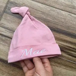 Solid Color Personalized Name Baby Hat Custom Embroidered Name Newborn Infant Baby Shower Gifts Pullover Hat Soft Cotton Hats