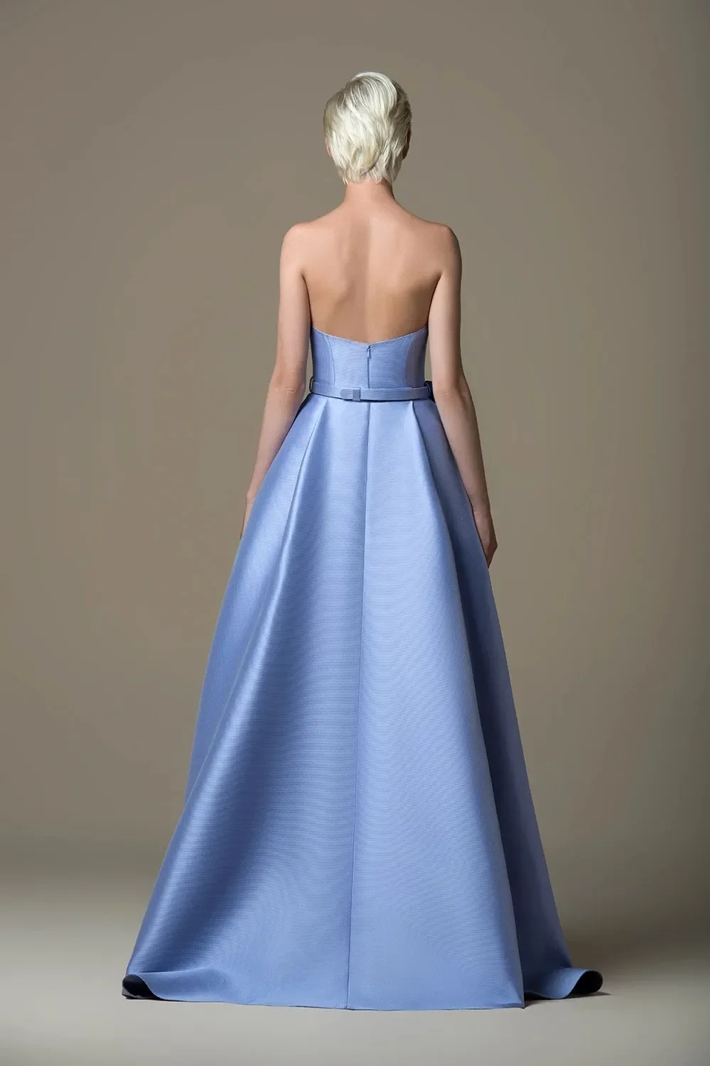 

Simple A Line Front Split Prom Dresses Strapless Neck Formal Dress Floor Length Satin Evening Gowns